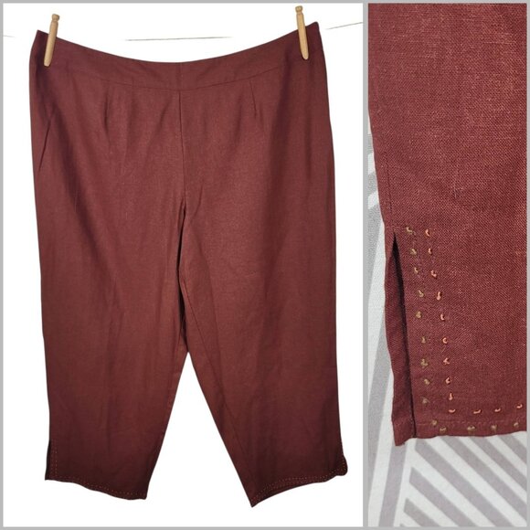 NEW Norton Linen Cropped Wide Leg Pants Plus 22W 22 Professional Brick Red - Picture 1 of 6